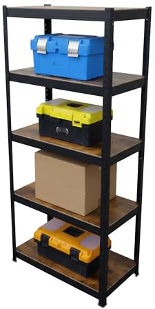 Estantería de Carga Pesada Relaxdays, HBT 180 x 60 x 30 cm, 500 kg, 5 Niveles, Industrial, sótano, marrón/Negro