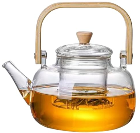 Tetera de vidrio con infusor Tetera de vidrio transparente de 1200 ml para té de hojas sueltas Estufa resistente al calor segura con asa para oficina en casa