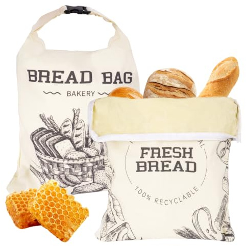 2 sacchetti per il pane riutilizzabili in cera d'api, sacchetti in lino per pasta acida, sacchetti in cotone naturale rivestiti in cera d'api per pane, frutta e verdura (1)