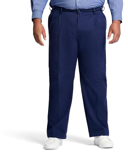 IZOD Men's Big and Tall Performance Stretch Pleated Pant, Navy, 46W X 32L