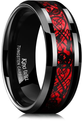 King Will Dragon 8mm Red & Black Celtic Dragon Tungsten Carbide Mens Wedding Band Ring Comfort Fit 9.5