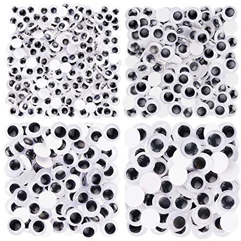 Occhi mobili autoadesivi per lavori artistici, 300 pezzi, varie dimensioni (6 mm, 8 mm, 10 mm, 12 mm)