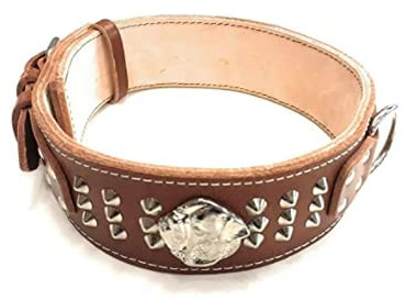 M&D hundhalsband, slitstark, 6,4 cm, med nitmönster, brun