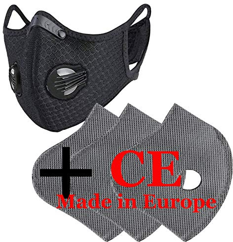 Lot de masques respirants anti-poussière avec 3 filtres et 5 couches de filtre - Unisexe - Pour course à pied, cyclisme, vélo - CE 4sold, noir