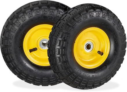 2x Ruote per Carrello 4.1/3.5-4, Gomme di Scorta Carriola, Asse 16 mm, fino 136 kg, 260 x 85 mm, Nero Giallo
