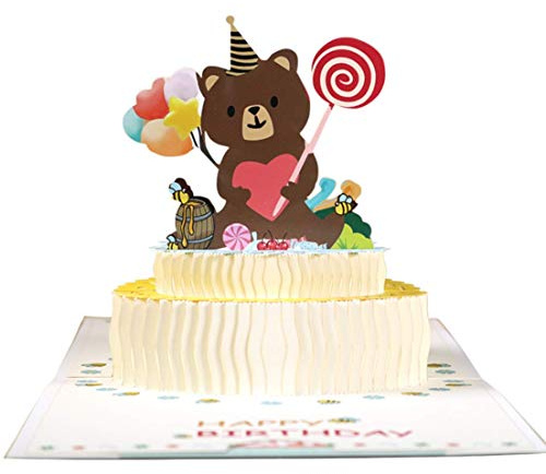 ANEWISH 3D Pop-up Biglietto d'auguri, Torta di Compleanno, Biglietto di Auguri, Biglietto di Laurea, Biglietto di Ringraziamento Carta di Condoglianze, Carta di Pasqua con Busta (Torta di orso)
