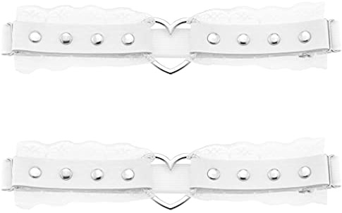 eYLun Women Girl Leather Heart Garters Leg Ring Belt Punk Studded Lace Elastic Thigh Ring Garters Adjustable, White, One Size
