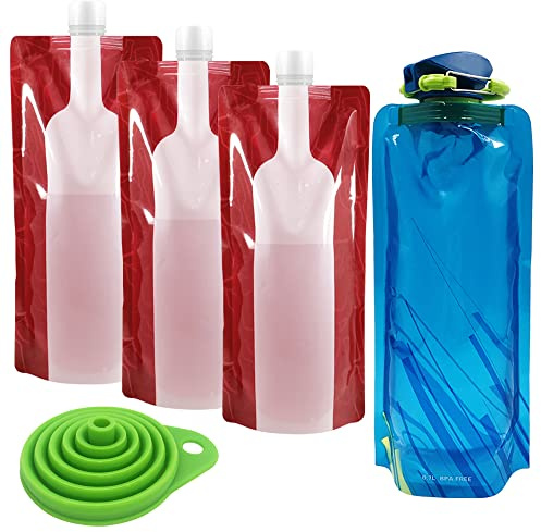 AIFUDA - 5 sacchetti per vino pieghevoli, portatili, in plastica, per bottiglie d'acqua (750 ml), sacchetti per acqua pieghevoli (700 ml) per vino, liquori, bevande, viaggi