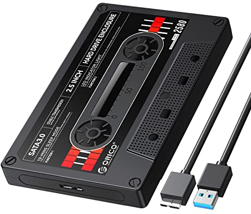 ORICO [Retro-Band] 2,5'' Externes Festplattengehäuse USB 3.0 auf SATA 3.0 Festplatte Gehäuse für 2,5 Zoll SATA 7 / 9,5 mm HDD SSD Max 6 TB,Schwarz（2580U3-BK）