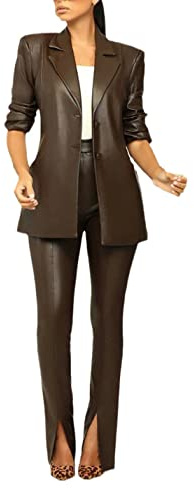 Abito da donna in pelle con risvolto sottile Split Pts in due pezzi da ufficio usura donna in pelle, Sorrel, L