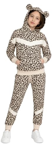 Bahob® Girls Tracksuits Set Cheeta Print Hoodie and Tracksuit Jogging Bottoms Kids Track Suits Activewear Sets for Girls 5-14 Years (GTP-45-02, 9-10 Years)