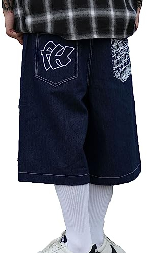 pantaloncini jeans uomo casual jeans uomo corti larghi jeans uomo 3/4 lunghezza baggy jeans uomo abbigliamento streetwear hip hop ricamo artistico retrò pantaloncini cargo uomo pantaloni da skate