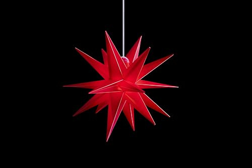 DecoTrend GmbH | STERNTALER Dekostern | Weihnachtsstern Kunststoff | 18-Zacker | Faltstern | Rot | 25cm | Innen und Außen | LED | Netzstecker