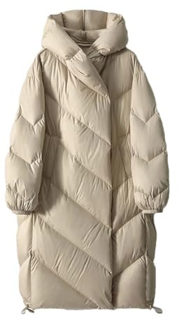 Tdvcpmkk Veste en duvet d'oie blanche pour femme - Veste d'hiver chaude et décontractée - Parka à capuche ultra légère, beige, S