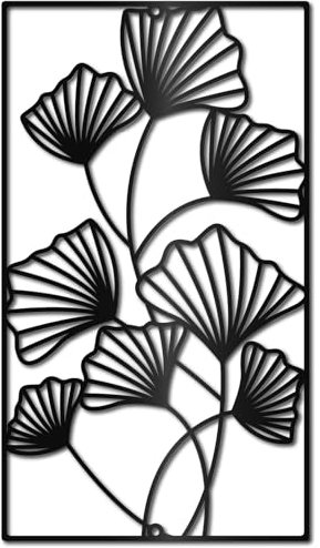CREATCABIN Hoja Ginkgo Decoración Pared Metal Hojas Negras Decoración para Colgar En Pared Arte Pared Hierro Líneas Ginkgo Silueta Escultura Letrero Marco Rectángulo para Yoga Jardín Balcón 30x20cm