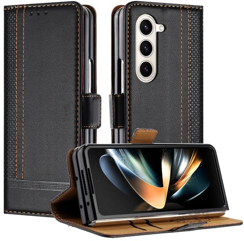 Mo-Beauty for Samsung Galaxy Z Fold 5 Case, Leather Flip Wallet Cover Compatible with Samsung Z Fold 5 with [Card Slots] [Kickstand] [Magnetic] (Black)