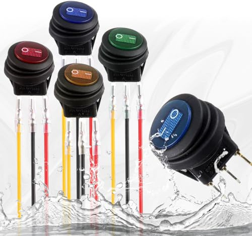 JINXIAN 4 Pièces Interrupteur à Bascule 12V 20A Rond Commande Commutateur 3 Broches Spst Étanche Bouton de Commande avec 4 Couleurs de LED avec Câble pour Voiture Bateau