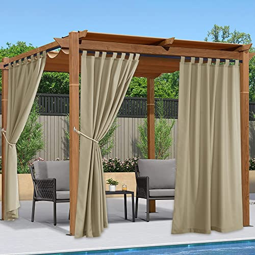 PONY DANCE Cortinas Exterior Terraza Cortinas Impermeable para Pergolas de Jardin Patio Porche con Adhesivas 2 Piezas,140x243cm,Taupe