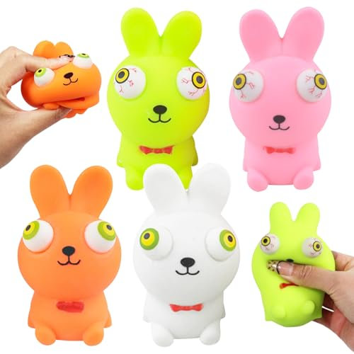 4 Pièces Jouets à Presser, Lapin Paques Anti Stress Balle, Jouets À Presser Les Yeux Qui Sautent, Animal Jouets Antistress pour la Détente, Jouets à Presser Contre Le Stress pour Enfant et Adulte