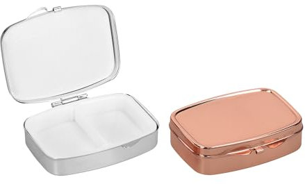 kwmobile 2x Boîte à pilules 2 compartiments - 2x Mini boite à comprimés compartimentée - Pilulier portable pour médicament bureau voyage - argenté-or rose