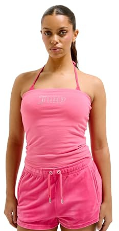 Juicy Couture Babey Bandeau Figubetontes T Shirt Top Oberteil mit Applikationen Versch. Farben Canottiera da Donna, Rosa Acceso, S