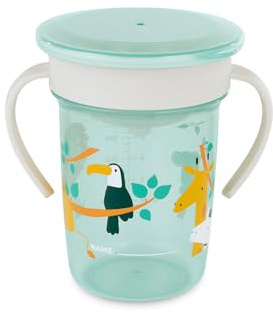 Miniland - Vaso Aprendizaje para Bebes Antiderrame Sippy Cup 360º con Asas y Tapa (Jungle)