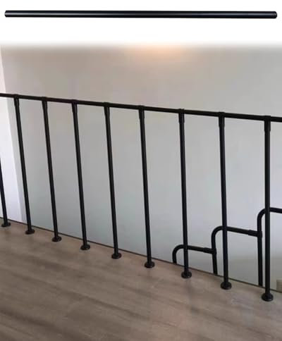 Elitix Garde Corps Escalier Rampe D'escalier en L/I pour Loft, Balustres Noirs pour Escalier Intérieur avec Connecteur, Marches Modernes à Fixer Au Sol(Handrails,3 pcs)