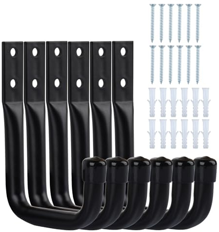 ALAHUGYEF Garage Hooks, 6 Pcs Ladder Storage Hooks for Hanging Heavy Duty Hook, Wall Mounted Garage Hanger Brackets for Wall Bike Chair Garden Hose Tool Storage