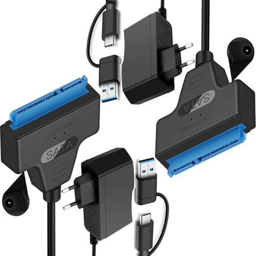 GERUI SATA USB-adapter, Sata to USB-kompatibel med externa och interna hårddiskar SSD/HDD 2,5 3,5-tums adapter kompatibel med 12 V 2 A nätaggregat kompatibel med Windows, Mac och Linux