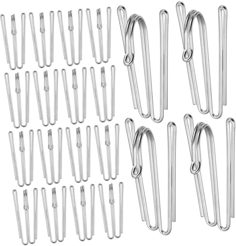 HOMOBABE 50 piezas Ganchos de Acero Inoxidable para Cortinas Resistentes y Portátiles para Visillos y Cortinas con Cabezal Plisado Fácil Instalación sin Herramientas Uso Salón y Baño