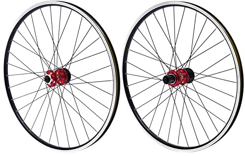 MIUKYUI Cykel springhjulssats fälgbroms 27,5 tum aluminiumlegering fälg 441 pund lastkapacitet 45 stål 32 ekrar snabb avtagbar modern design röd svart för MTB vägcykel trekkingcykel stadscykel