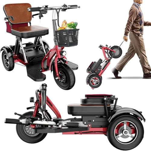 MZYZPPBD Elektro Dreirad Elektromobile für Erwachsene 3 Rad Mobilitätsroller mit Ladegerät Korb Volle LED Beleuchtung Stabil und Sicher für Senioren Erwachsene Behinderte Ältere,E