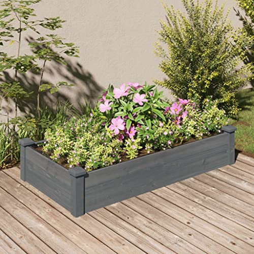 SKTQYQO Fioriera da Giardino Rialzata in Legno Massello di Abete con Fodera Grigia 120x60x25 cm, Aiuola per Orto con Fondo Aperto e Drenaggio, Ideale per Piante, Erbe Aromatiche