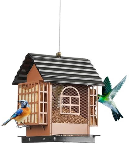 Exterior Para Pájaros De Metal con Forma de Casa y Tazón Fácil de Rellenar