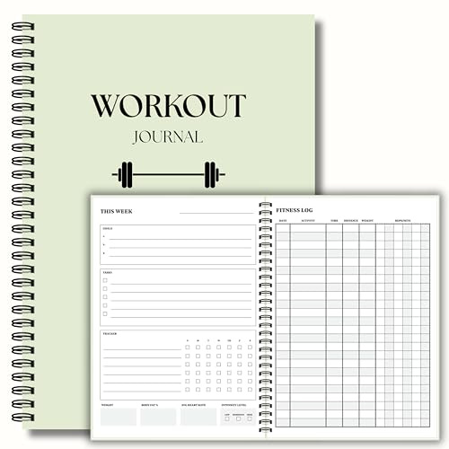 Workout Journal for Women – Fitness Journal & Workout Logbook, Gym Fitness Planner with 52 Weeks of Tracking, Exercise Log Book for Weight Loss & Training – Hard-Cover Spiral Binding – Green