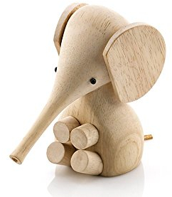 Lucie Kaas Holzfigur Elefantenbaby 11cm, aus Kautschukholz gefertigt, GF01, Hellbraun