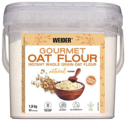 Weider Gourmet Oat Flour (1,9kg) Goût Nature - Farine complète d'Avoine, Riche en Fibres, Source de Protéines Végétales, 100% Vegan, Sans Sucres Ajoutés, Sans OGM