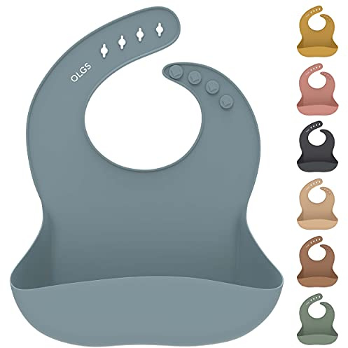 OLGS Silikon Lätzchen Baby Fütterlätzchen Babylätzchen mit Auffangschale | Silikonlätzchen für Jungen und Mädchen | BPA-Frei & Wasserdicht, Abwaschbar Ether | Ergonomisch Babylatz Latz für Kleinkinder