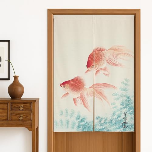 Feblilac Japanese Door Curtain, Asian Noren Cotton Doorway Curtain, Cotton Linen Door Curtains, 33.5x 55 inch, Tapestry for Kitchen Bistro Partition Shading Home Decorative