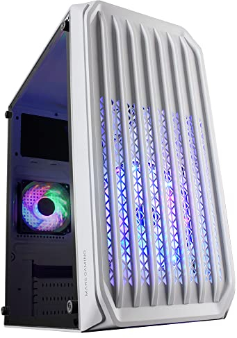 Mars Gaming MC-S2, Gehäuse PC Micro-ATX Ultra-Kompakt, Frontgitter, 2X FRGB-Lüfter, Full Side Window Gaming Gehäuse, Unterstützt Flüssigkeitskühlung bis zu 240mm, Weiß