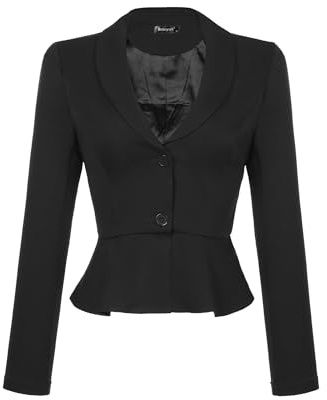 Allegra K Cropped Blazer for Women's Work Lapel Collar Long Sleeve Peplum Ruffles Office Suit Jacket X-Large Black