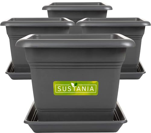 2friends Sustania Grand bac à Plantes extérieur, Set de 4-40x40 Pot de Fleurs Robuste, Grand bac à Fleurs, Cache-Pot Anthracite, Pot de Plantes Haut pour Jardin & terrasse