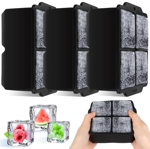 VFANDV Ghiaccio Stampo, 3 Pezzi Cubetti Ghiaccio Stampo Ghiaccio Silicone Stampi Forme Ghiacci, 12 Cubetti Ghiaccio Silicone, Quadrati Grandi 5.5cm per Whisky, Cocktail e Bevande Refrigerate - XXL