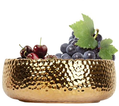 LOUIE SILNA Deko Schale Salatschüsseln Runde Gold Schüssel Zum Dekorativ Von Obstschalen Für Hochzeiten, Partys, Zuhause, Küche(Keramik)