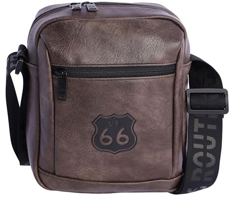 ROUTE 66 - Borsa Uomo - Borsa a tracolla Uomo - Borsa a tracolla uomo - Borsa a tracolla in pelle - regalo per uso quotidiano, viaggi, affari, Edu, marrone