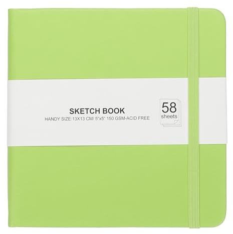 PATIKIL 12,7 x 12,7 cm inbunden läderficka skissbok, 58 ark 150 GSM/46 kg tom anteckningsbok resedagbok skissblock för att skriva ritning målning affärer nybörjarkonstnär, grön