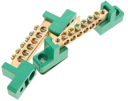 FELTECHELECTR Kit De 2 Barras De Cobre Para Terminal De Puesta a Tierra, Bloque De Conexión Eléctrica 6 Terminales, 6x9 Cm, Color Verde Para Caja De Distribución y Sistemas Eléctricos