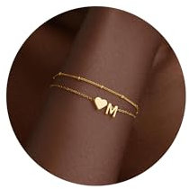 TINGN Armband Damen Gold, 14K Gold Vergoldet Mehrlagige Herz Buchstaben M Armbänder Damen Personalisiert Armband Jahrestag Valentinstag Muttertag Geburtstag Geschenke für Frauen Mädchen Mama Freundin