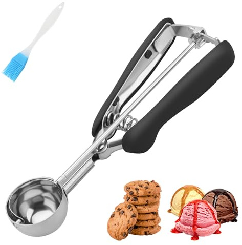 Petite cuillère à biscuits, 1 cuillère à soupe, taille #60, cuillère à crème glacée en acier inoxydable avec déclencheur, pour la cuisson de petits cookies, boulettes de viande, boules de melon