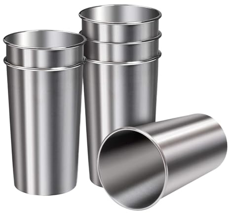 Generico Stainless Steel Cups, 6 Pieces Water Cups, Unbreakable Stackable Tumbler, Drinking Glasses for Kids, Adults, Hydration, Coffee, Wine, Home, Restaurant, Silver, 600ml